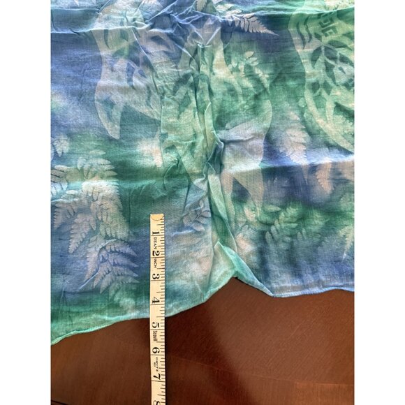 Hand-Dyed Green &Blue Botanical Patterned Scarf/Shawl/Sarong Lightweight Fabric - Picture 4 of 4